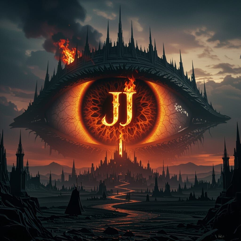 Epic Mordor Landscape with Fiery JJ Symbol