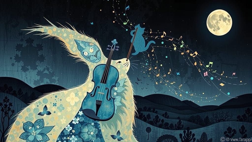 Whimsical Blue Notes Orchestra in Mixed Media