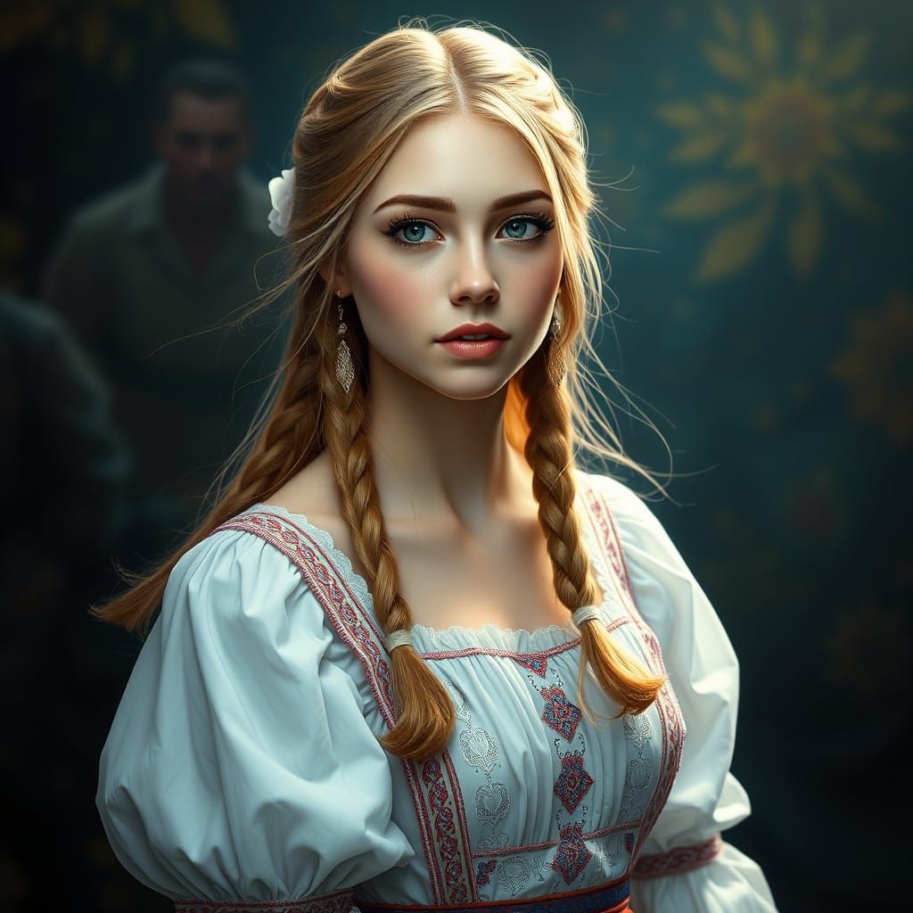 Ukrainian Maiden in Vyshyvanka Dress Concept Art