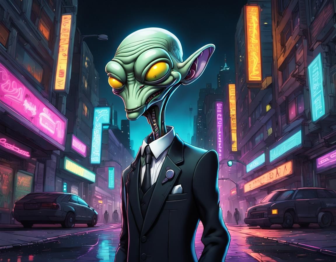 Roger the Alien Butler in Cyberpunk Gotham