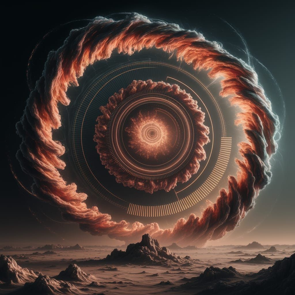 Surreal Nebula System in Copper Hues, Biomechanical Artistry