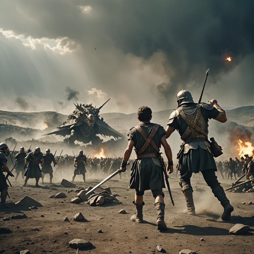 Epic David and Goliath Cinematic War Scene