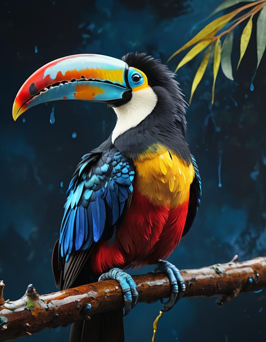 Iridescent Toucan on Branch: Wildlife Illustration