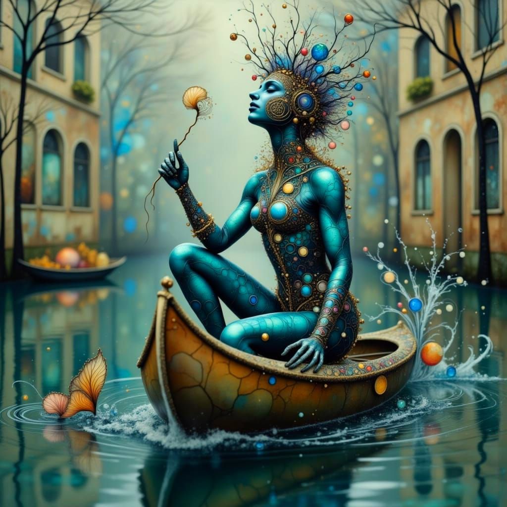 Whimsical Venice Canal Scene in Magical Realism Style