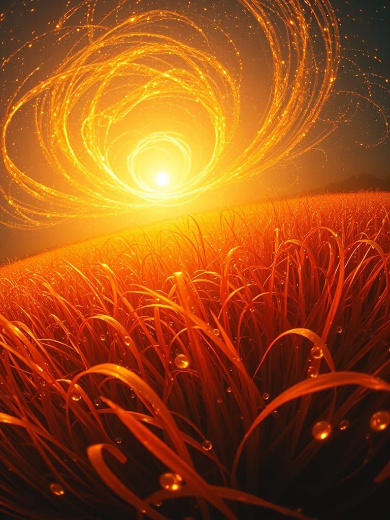 Radiant Golden Grass Field in Futuristic Style