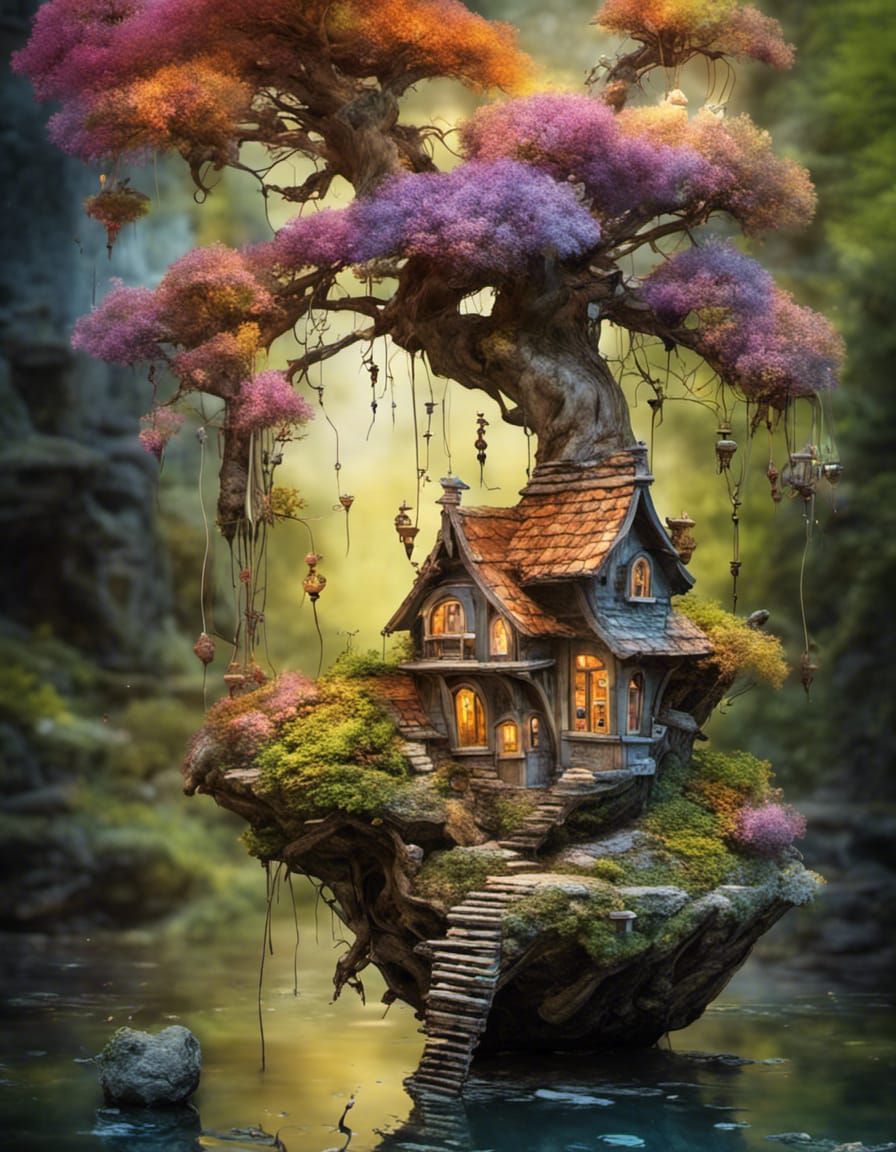 Victorian Fairy House in Bonsai: Hyperdetailed Floral Art