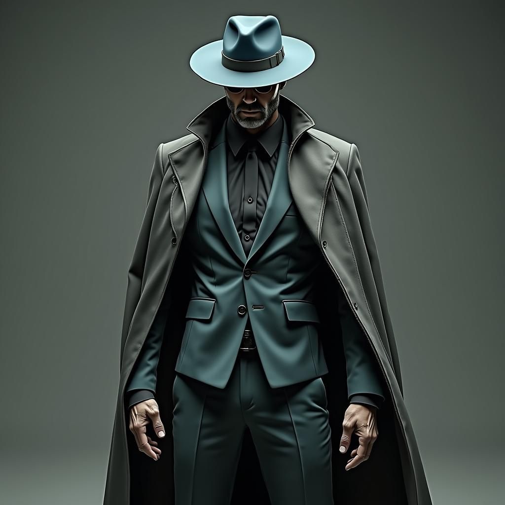 Faceless Man in Blue Suit: Cinematic Digital Art