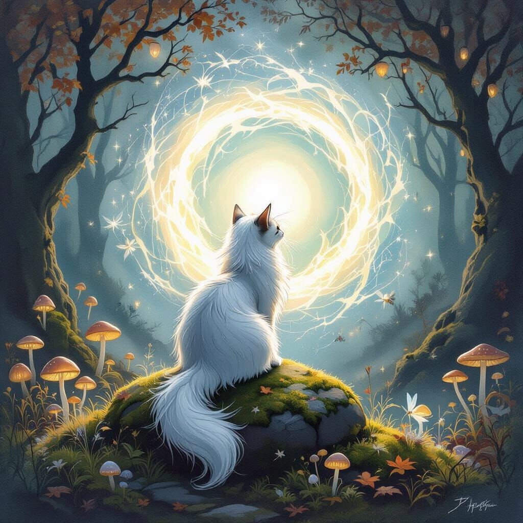 Enchanted Cat Gazing into Magical Vortex