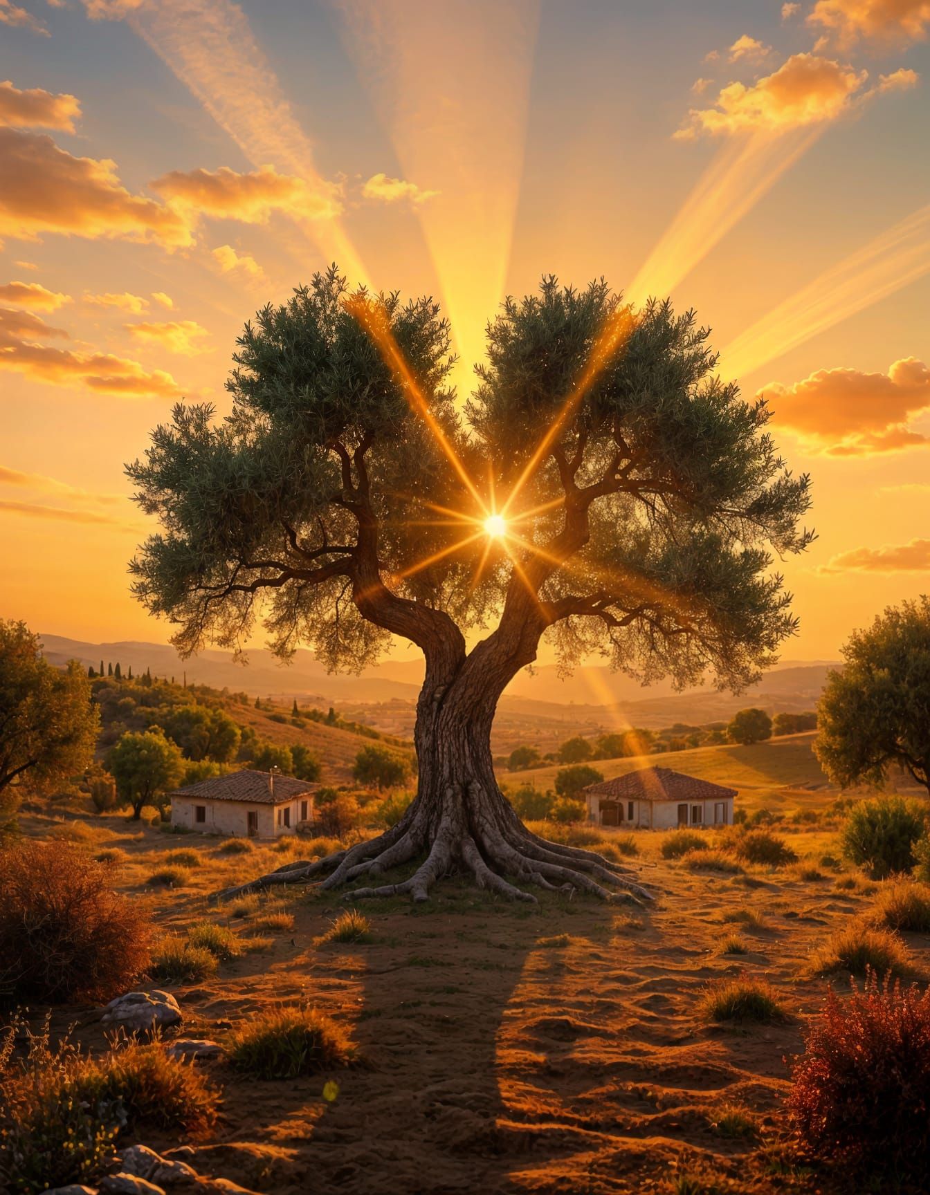 Epic Sunset Over Olive Grove