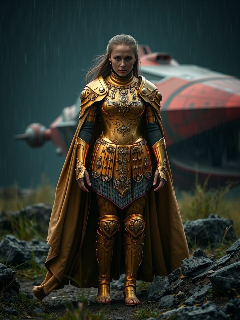 Golden Romanesque Armour in a Sci-Fi Storm