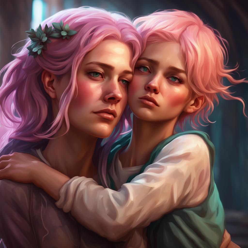 Mother and Daughter in Art Nouveau Style