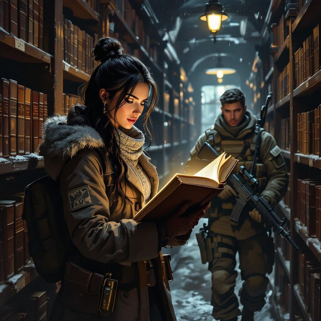 Librarian and Soldier Explore Secret Library