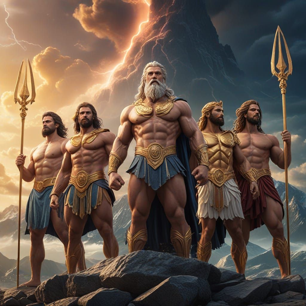 Olympian Gods on Mount Olympus in Hyper-Realistic Style