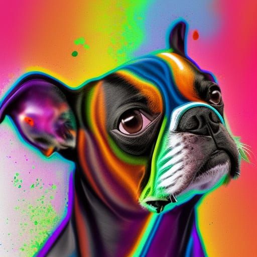 Rainbow Neon Boston Terrier Head in VRay