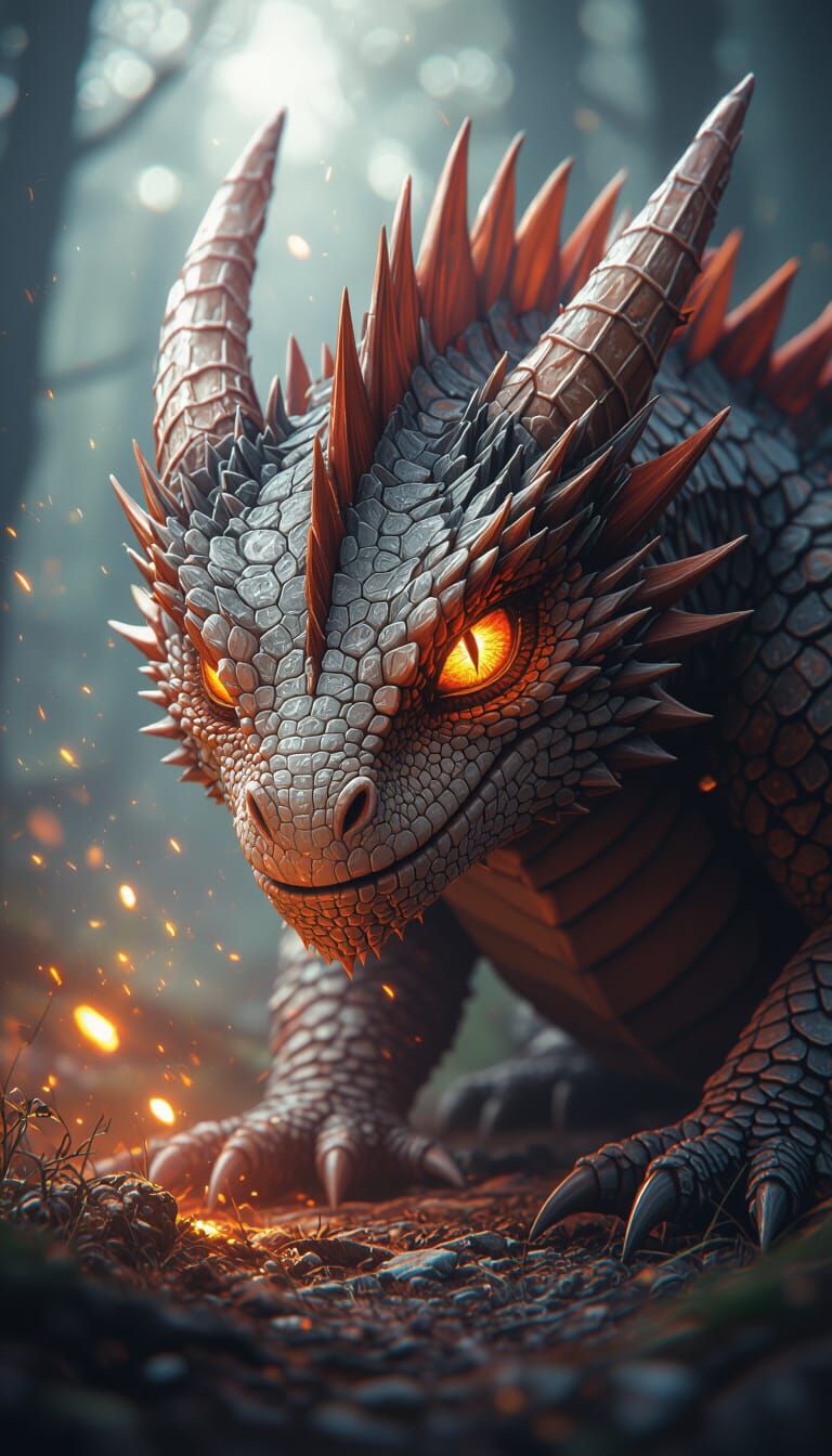 Baby Dragon with Cracked Scales in Photorealistic Style