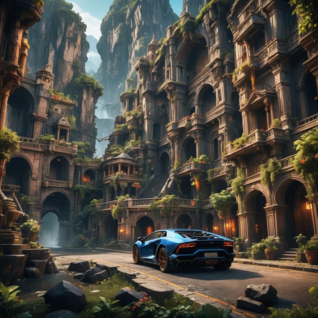 Detailed Matte Painting of a Lamborghini Supercar