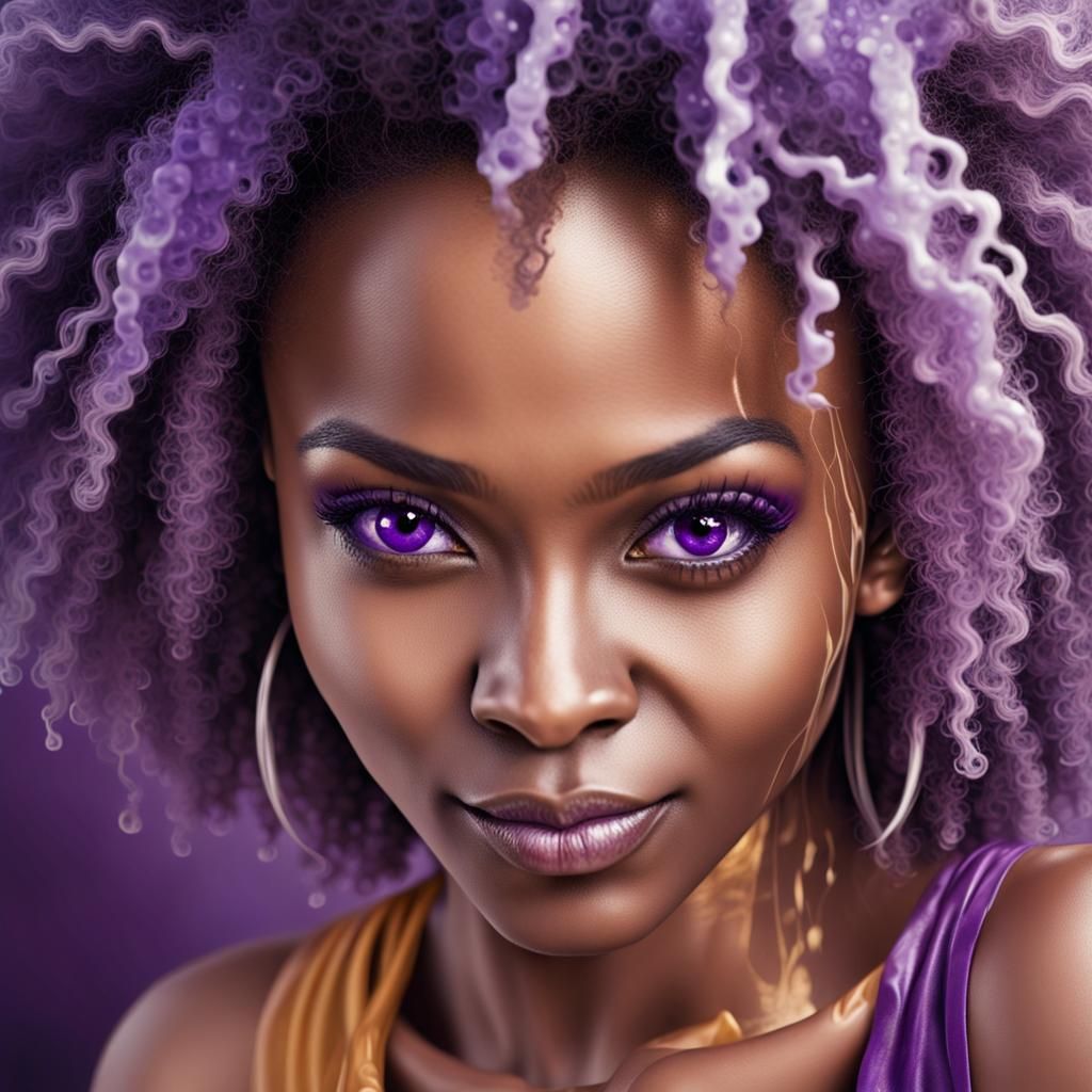 Striking Portrait of Woman in Purple, Digital Art