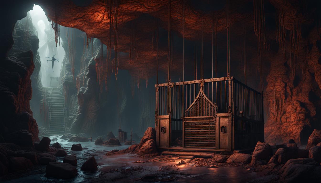 Horror Cave with Cages and Cannibals