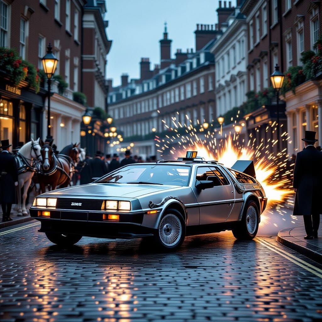 DeLorean Materializes in Victorian London Street