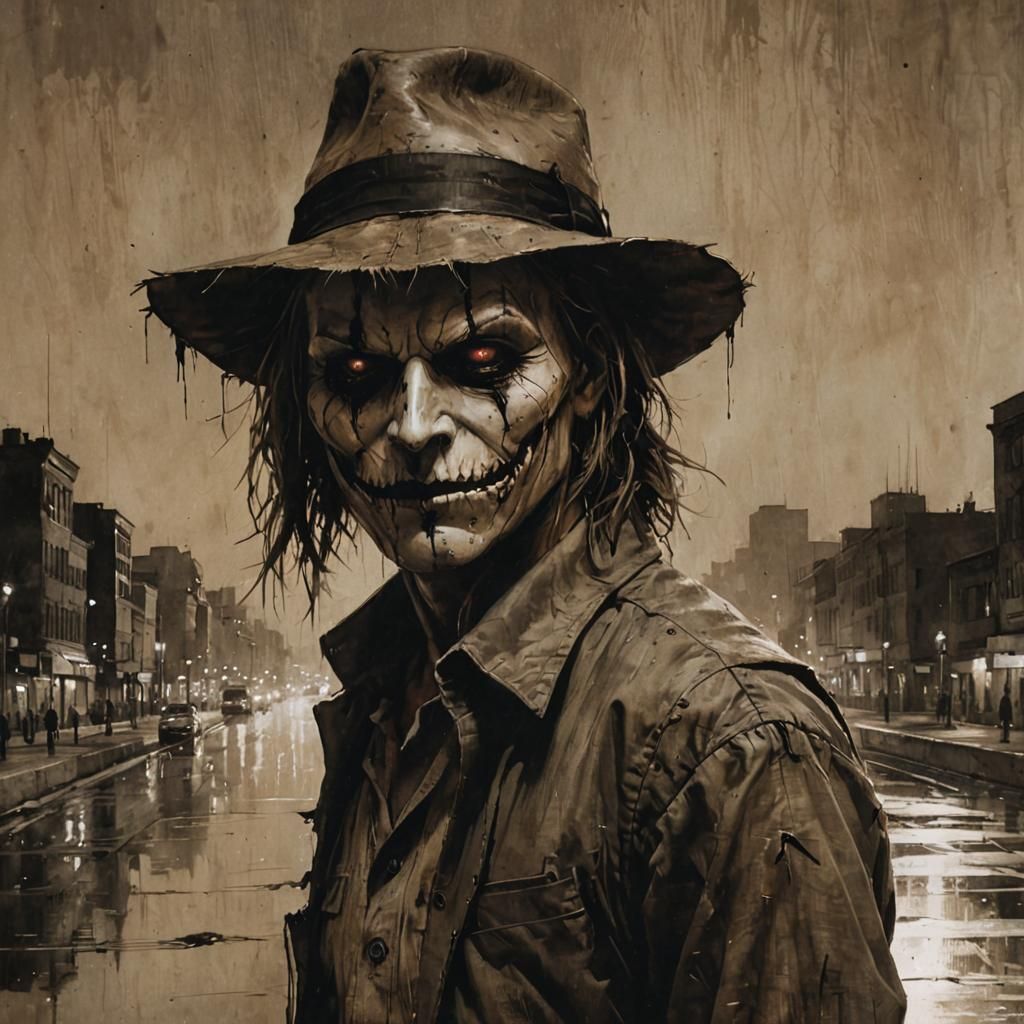 Scarecrow in Moody Cityscape Comic Art