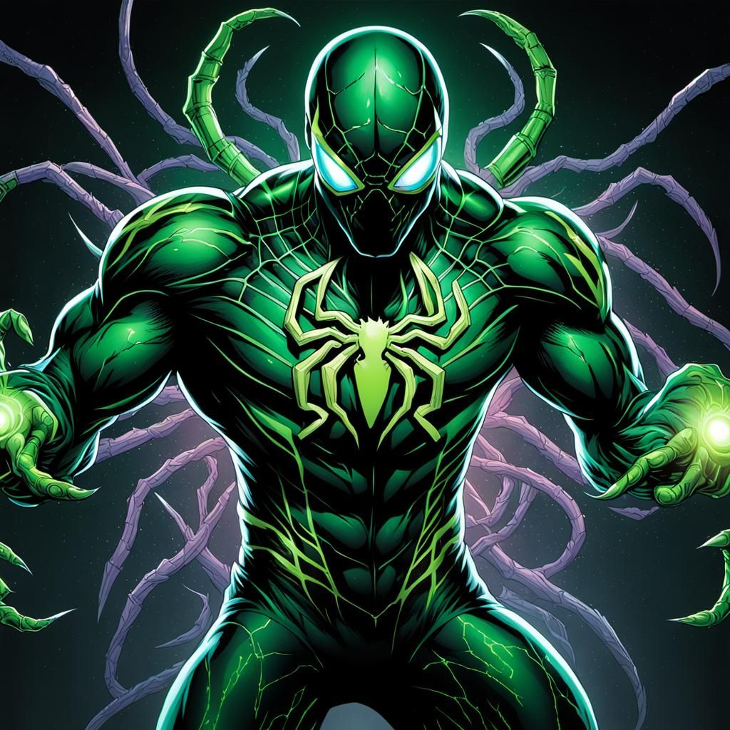 Neon Scorpion-Spider Superhero in Comic Book Style