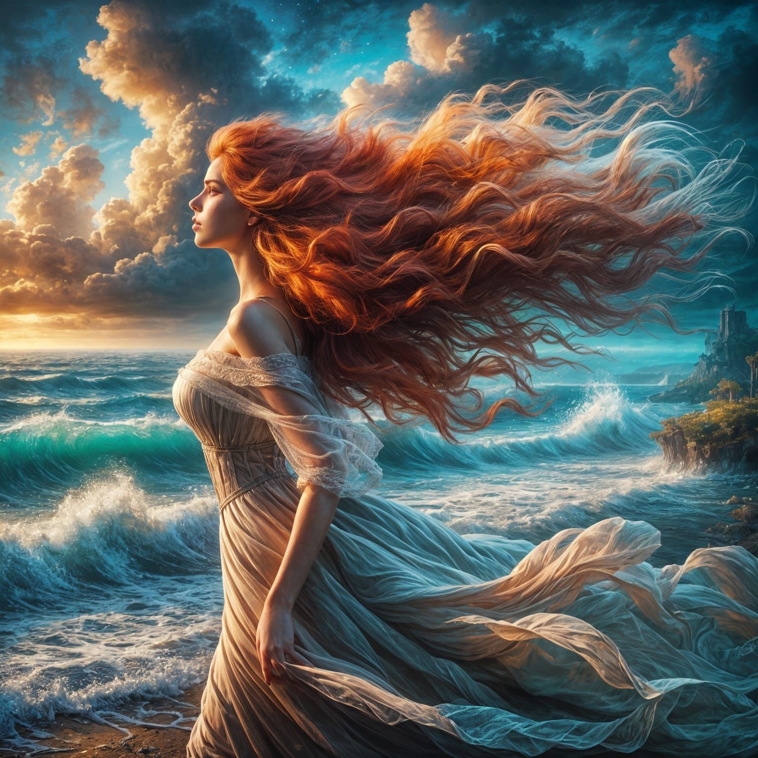 Redhead in Wind, Matte Painting Concept Art