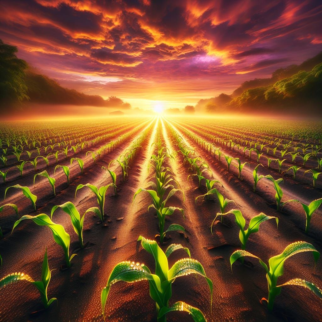Pastoral Cornfield at Sunrise