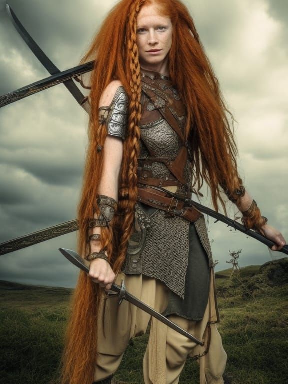 Celtic Warrior Woman with Claymore Sword