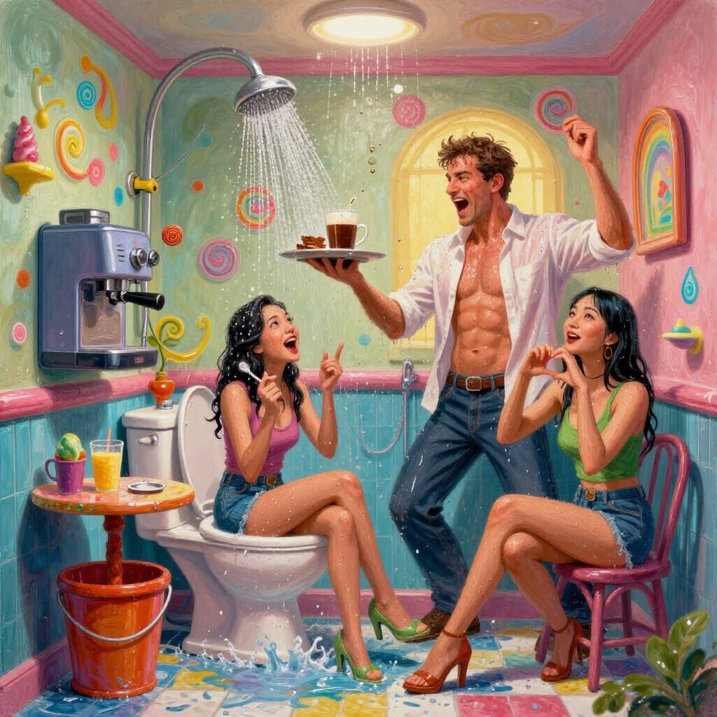 Whimsical Candyland Bathroom Café Scene