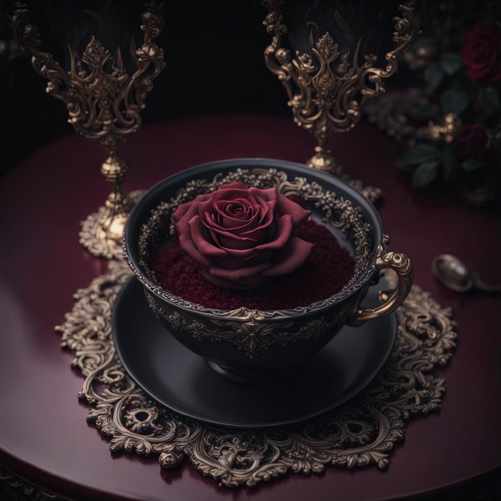 Gothic Black Cup with Roses in Elaborate Setting
