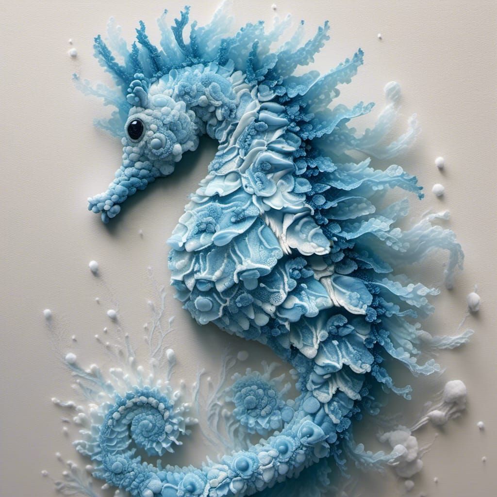 Hyperrealistic Light Blue Seahorse Menagerie