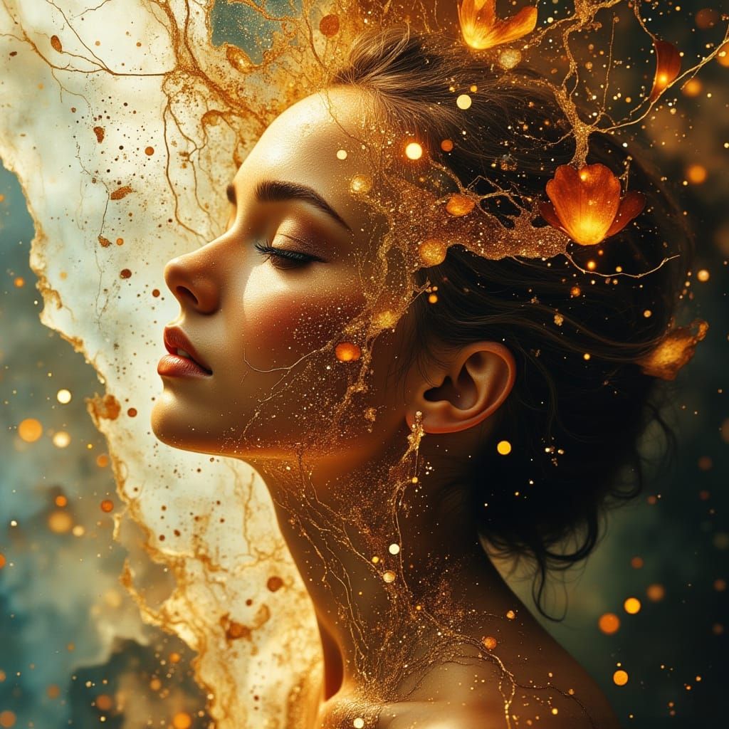 Woman's Portrait Merging with Orchestral Music