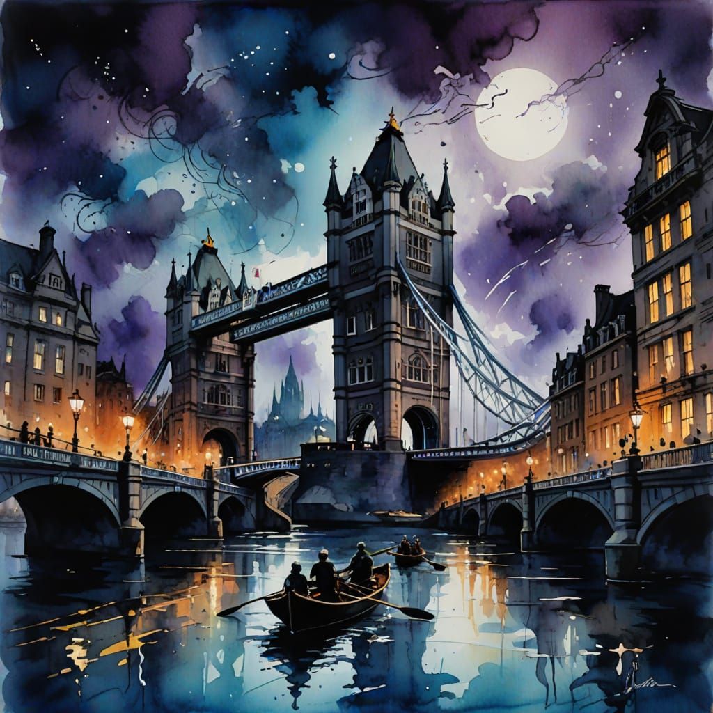 Steampunk Rowboat Under London Tower Bridge