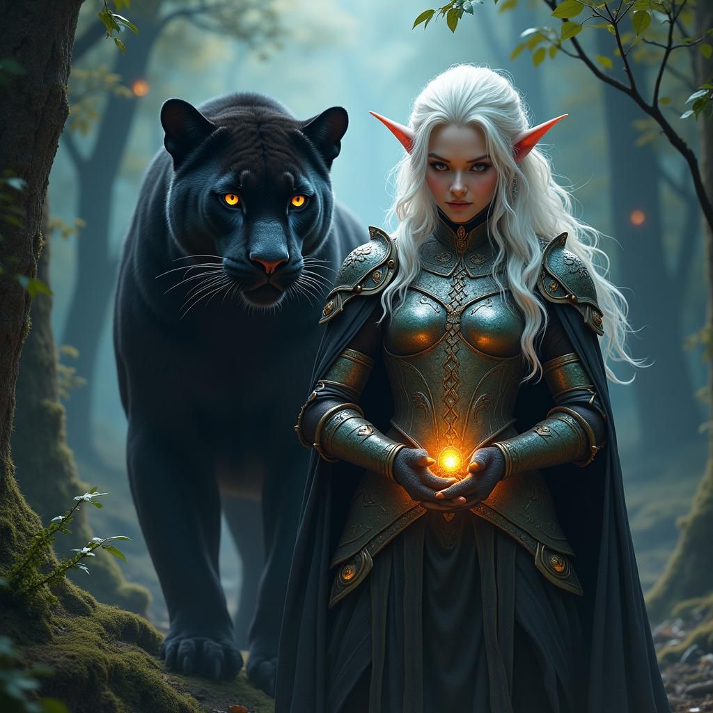 Drow Elf Warriors in Moonlit Forest, Digital Art