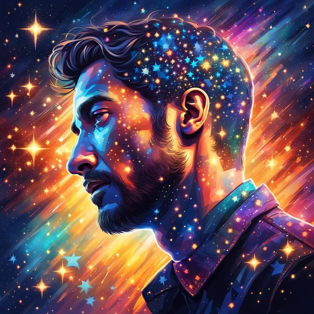 Starry Sky Man: Hyperrealistic Splash Art