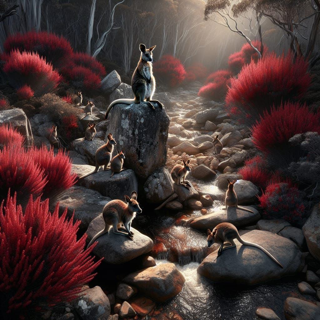 Rock Wallabies in Hyperrealistic Australian Landscape
