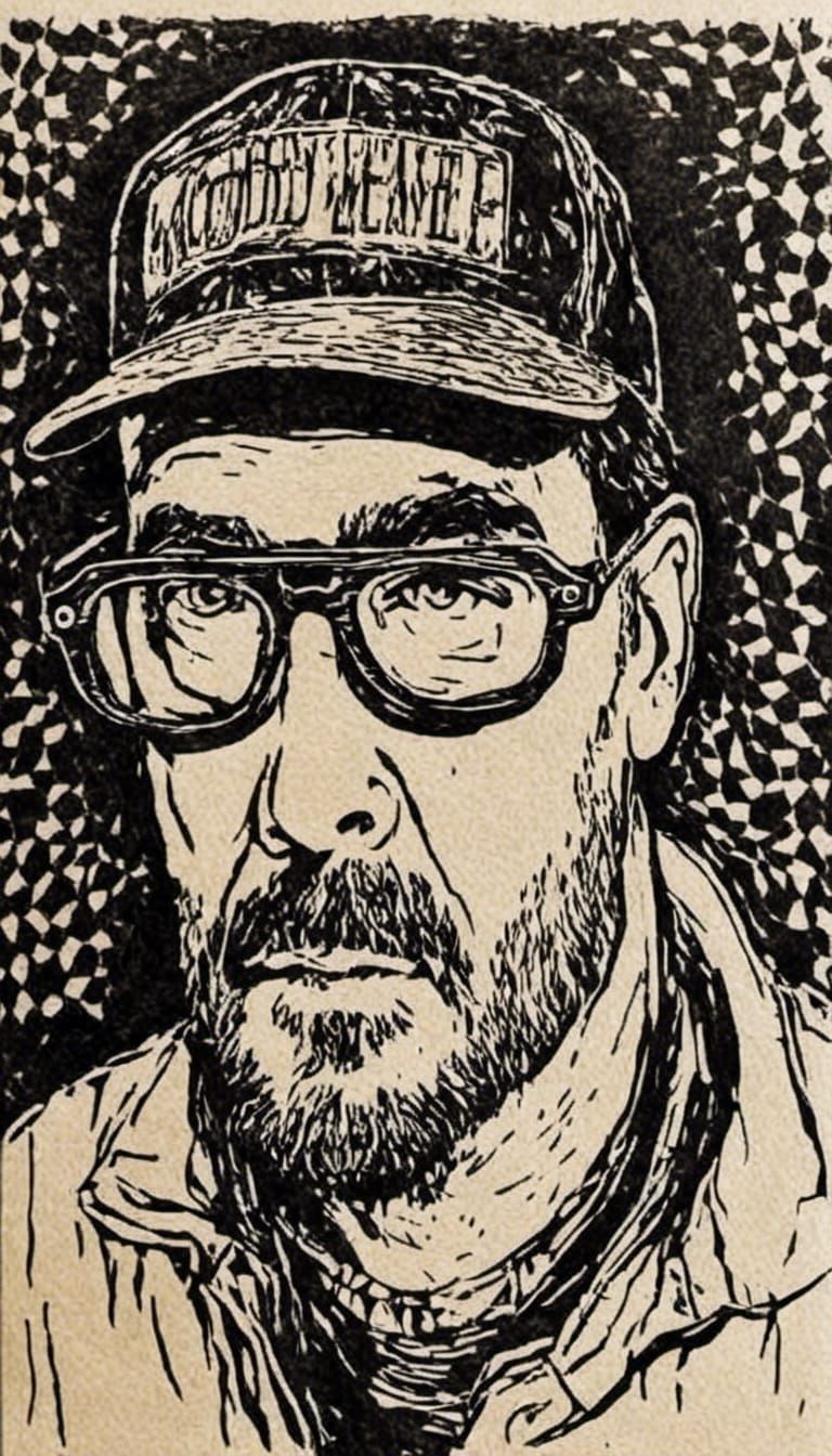 Black and White Portrait in Mucha Woodcut Style