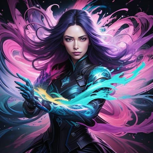 Woman Embraces New Beginning in Vibrant Splash Art