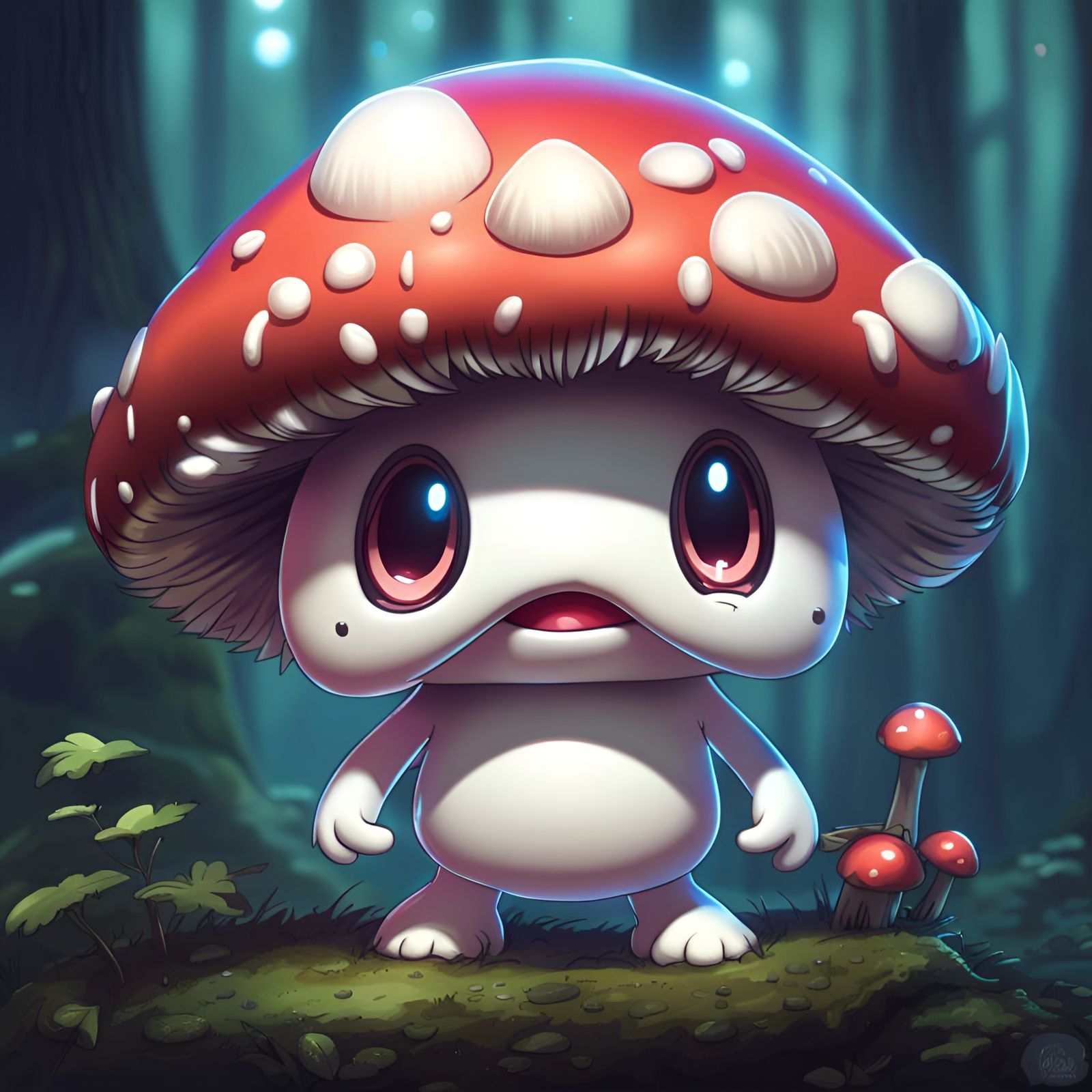 Cute Chibi Mushroom Monster in Anime Style