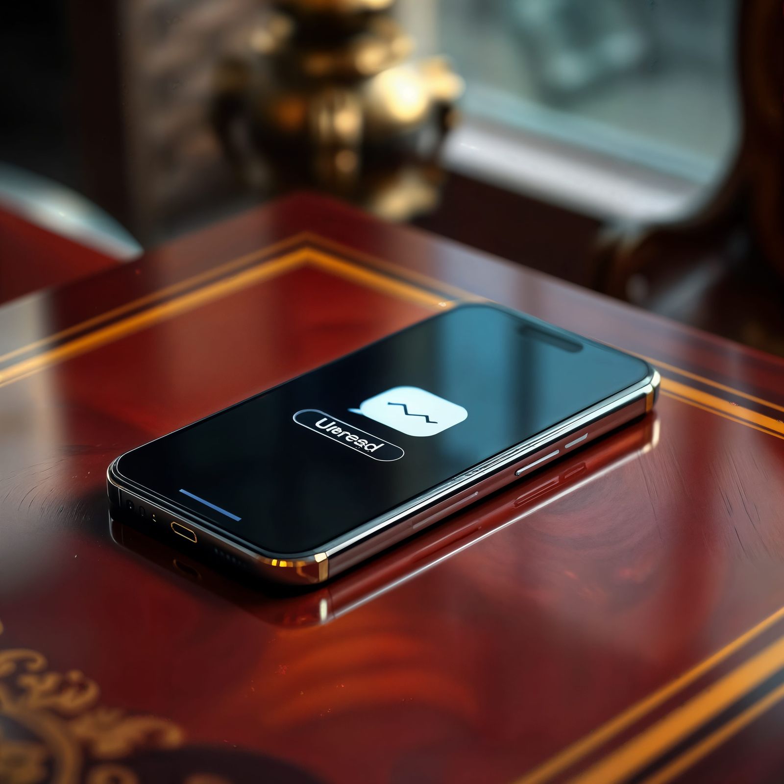 Luxurious Smartphone on Ornate Lacquered Table in Fantasy Co...