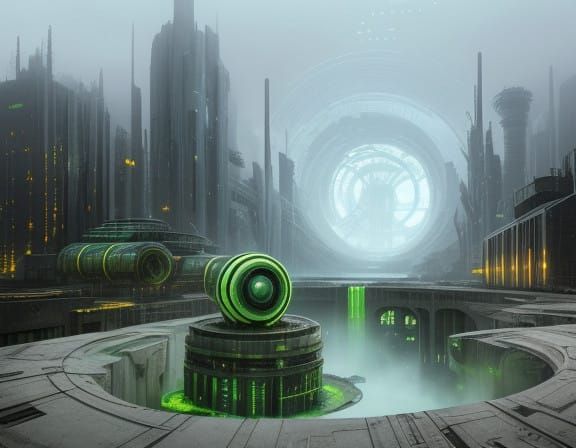 Dystopian Metropolis Meets Ancient Machine in Futuristic Lan...
