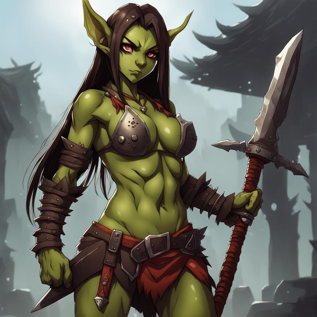 Anime Style Female Goblin Barbarian Illustration