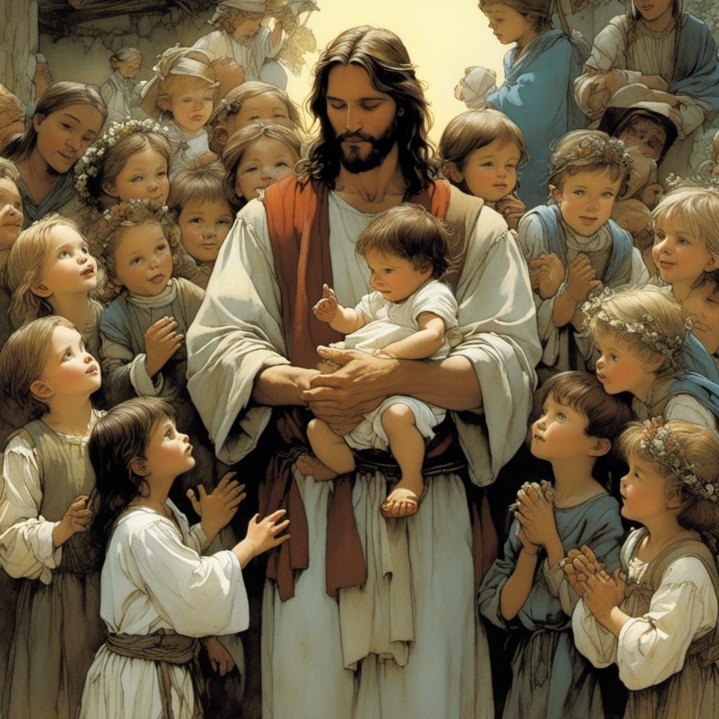 Jesus Blesses Children: Expressive Storybook Illustration