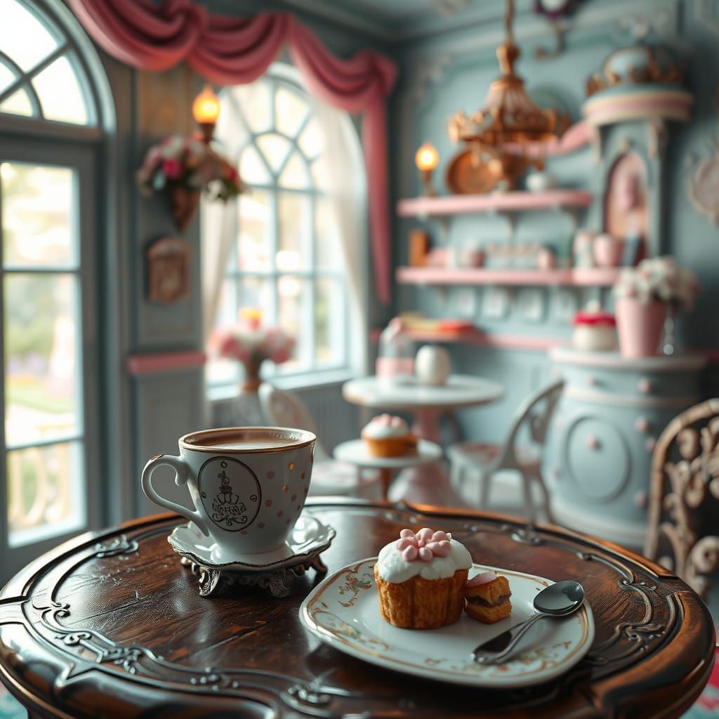 Fantastical Cafe Scene in Whimsical Candy Style