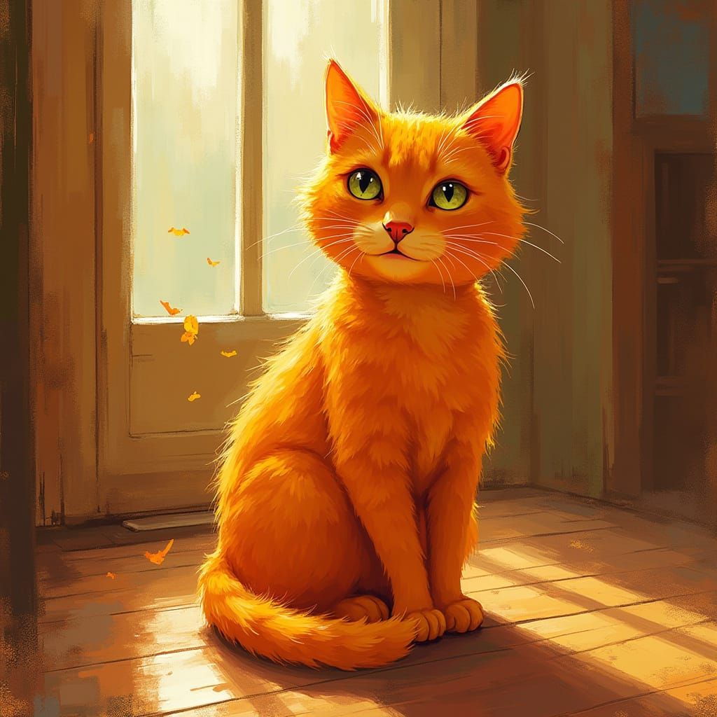 Orange Cat Lounging in Sunlight as Digital Painting