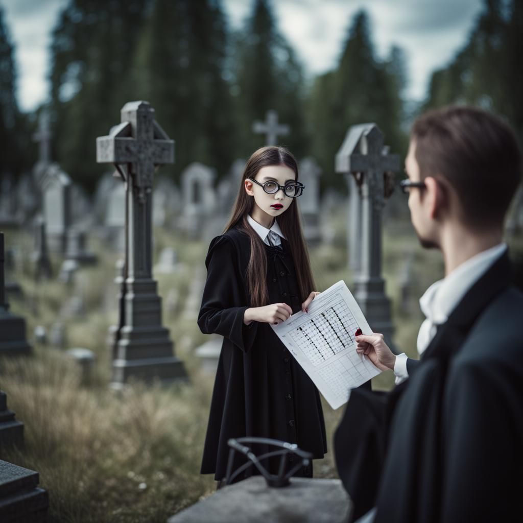 Vampires taking eye exam in a graveyard, glasses, eye chart