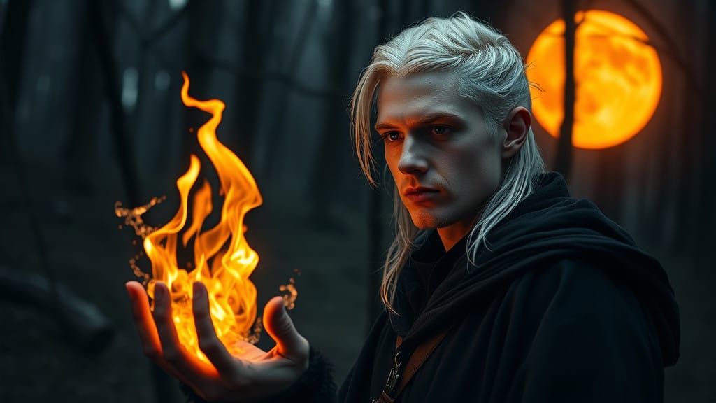 Man in Dark Attire Stands Resolute Amidst Mystic Woods Under...