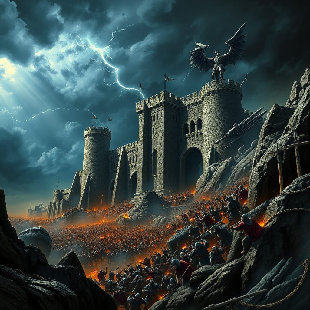 Siege of Helm's Deep Fortress in Epic, Atmospheric Style