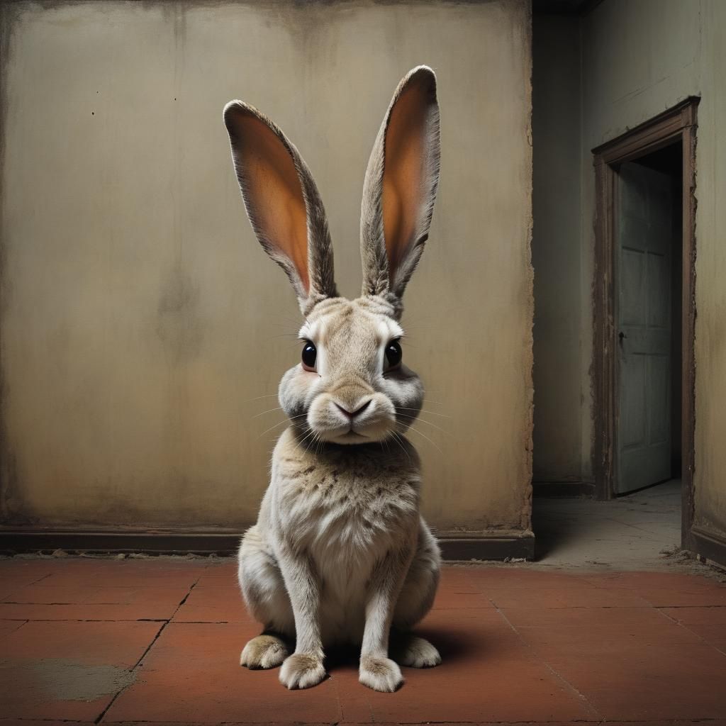 Melancholic Rabbit Contemplates Rothko-esque Haunted Manor