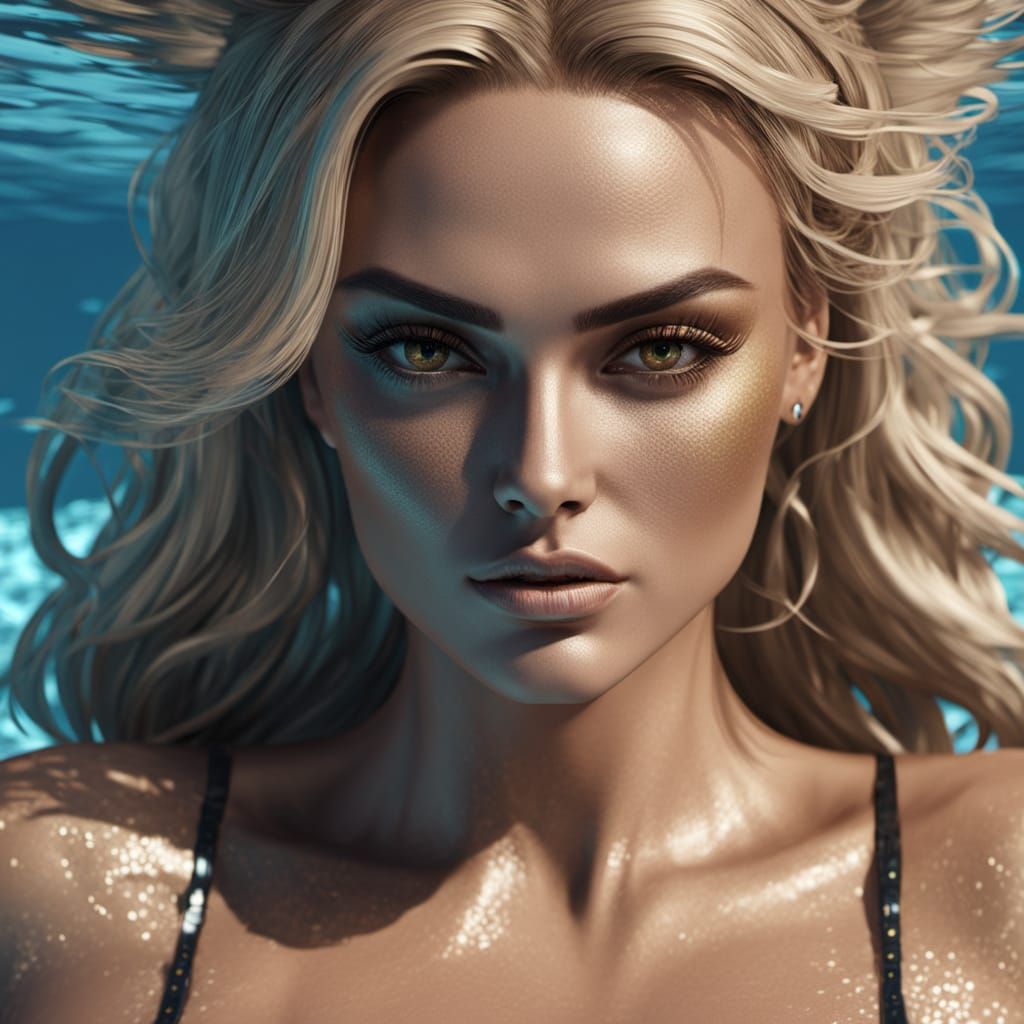 Busty Blonde Beauty in Golden Splash